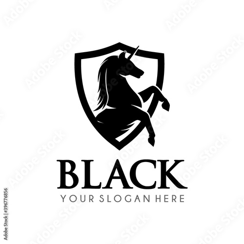 Black Horse Logo Design. Unicorn Horse Logo Vector Template © winner creative