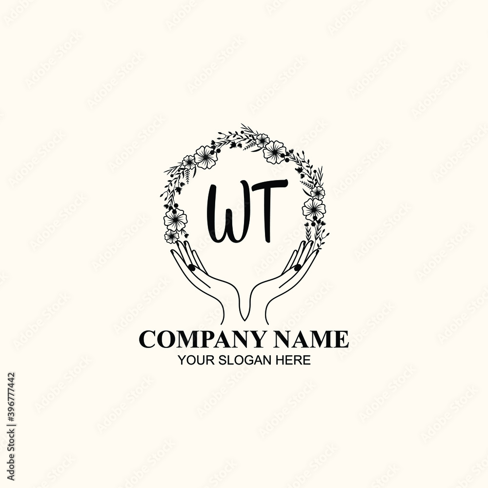 Initial WT Handwriting, Wedding Monogram Logo Design, Modern Minimalistic and Floral templates for Invitation cards