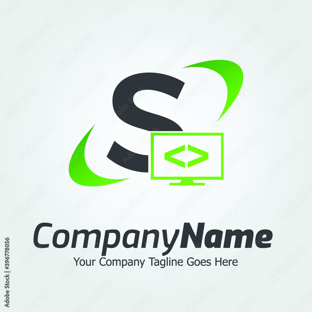 Programming code and computer monitor logo template. Coding school ...