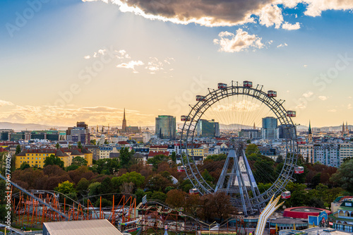 Canvas Print City view of Vienna, Austria, from above at Prater amusement park