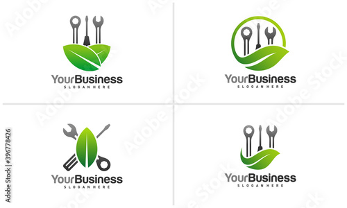 Set of Leaf Mechanic logo vector template, Creative Mechanic logo design concepts