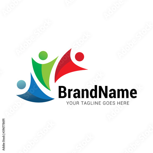 Unity human people success team logo icon vector template.