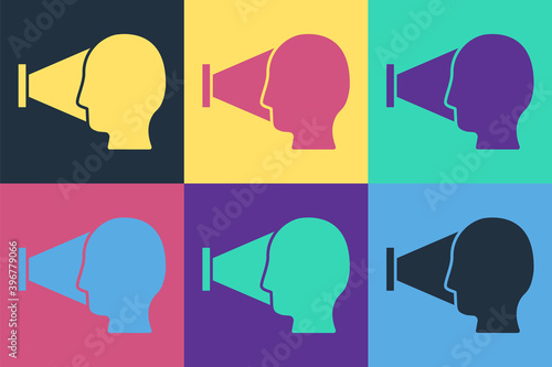 Pop art Face recognition icon isolated on color background. Face identification scanner icon. Facial id. Cyber security concept. Vector.
