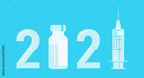 2021 logo with antiviral covid 19 vaccine.