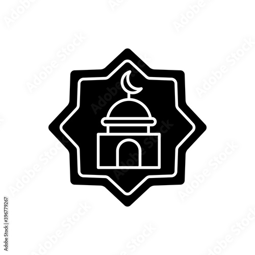 Ramadan kareem black glyph icon. Religious preparation period. Fasting from sunrise to sunset. One of five pillars of islam. Silhouette symbol on white space. Vector isolated illustration