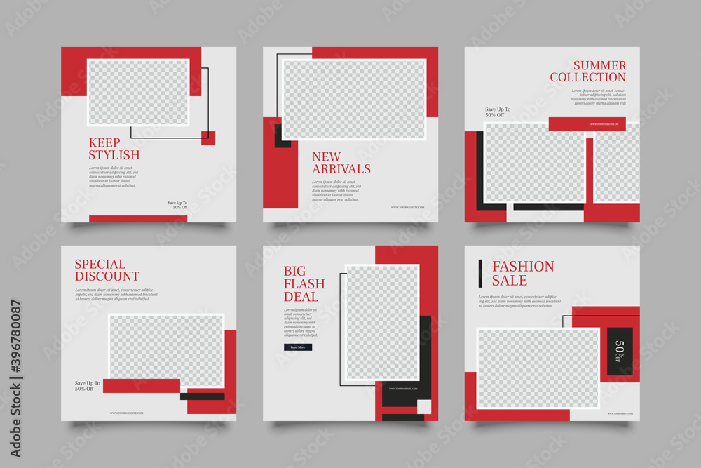 6 Editable square banner layout template. modern promotion square web banner for social media.
