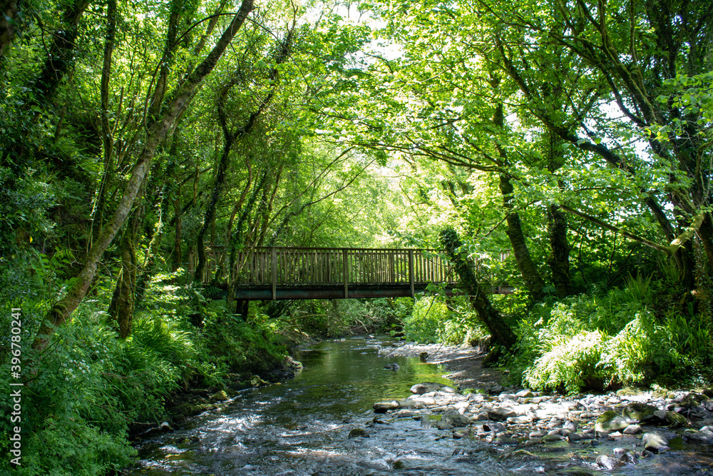 Wooden bridge over beautiful river in West Cork, Top of the Rock Pod Páirc and Walking Centre near Drimoleague. Wooden bridge over beautiful river in West Cork, Top of the Rock Pod Páirc and Walking Centre near Drimoleague.
