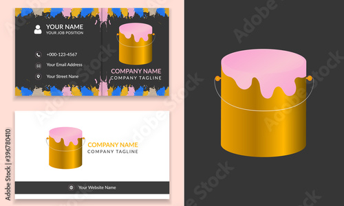 Modern painter business card template design with a paint bucket shape logo