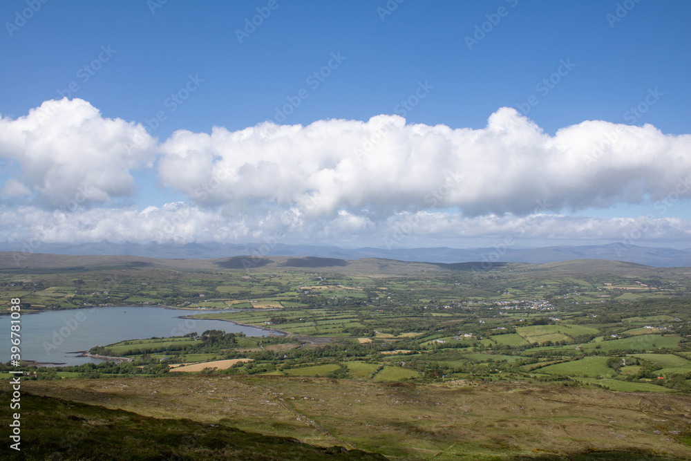 Hill Hiking with a view of the west County Cork countryside. 