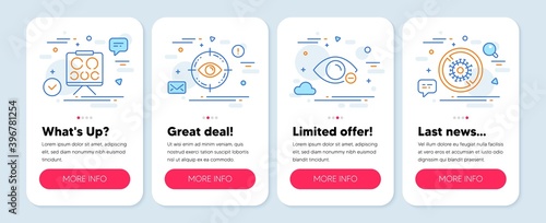 Set of Medical icons, such as Eye target, Myopia, Vision board symbols. Mobile app mockup banners. Stop coronavirus line icons. Optometry, Eye vision, No infection. Eye target icons. Vector