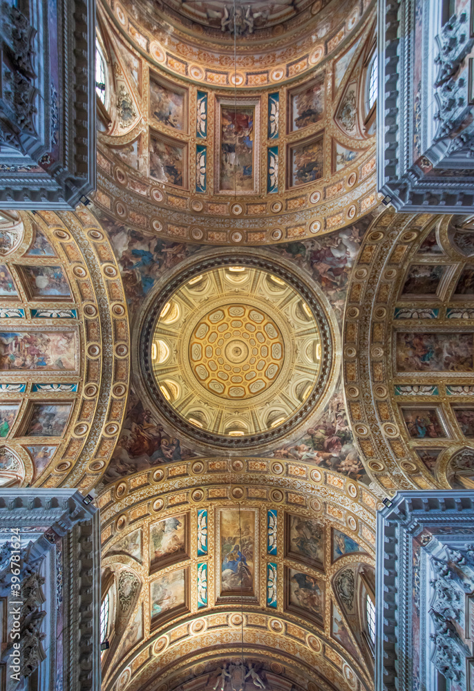 Naples, Italy - completed in 1750 and one of the finest example of italian Baroque, the Church of Gesù Nuovo is a highlight in Naples. Here in particular it's interiors