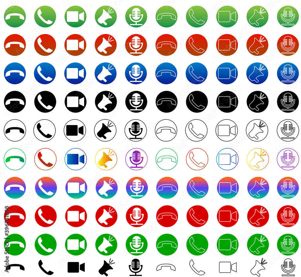 Set of 100 communication icons button. Phone, sound, microphone, camera, call symbols on isolated white background for applications, web, app. EPS 10 vector. Set of 100 communication icons button. Phone, sound, microphone, camera, call symbols on isolated white background for applications, web, app. EPS 10 vector.