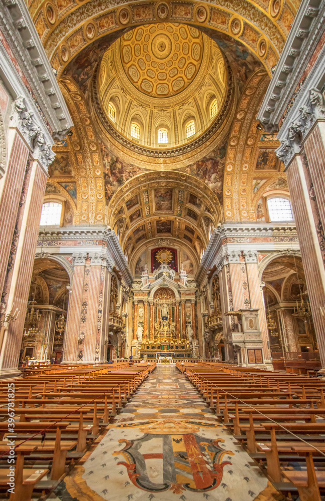 Naples, Italy - completed in 1750 and one of the finest example of italian Baroque, the Church of Gesù Nuovo is a highlight in Naples. Here in particular it's interiors