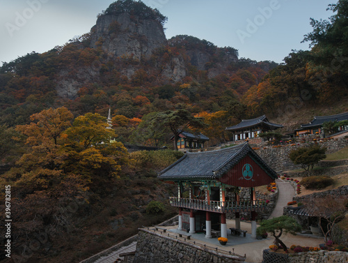 Bild auf Leinwand Buddhist Temple during Peak Autumn Colors at Mt