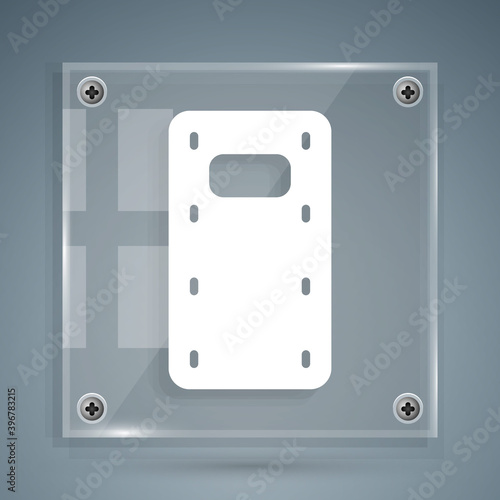 White Military assault shield icon isolated on grey background. Square glass panels. Vector.