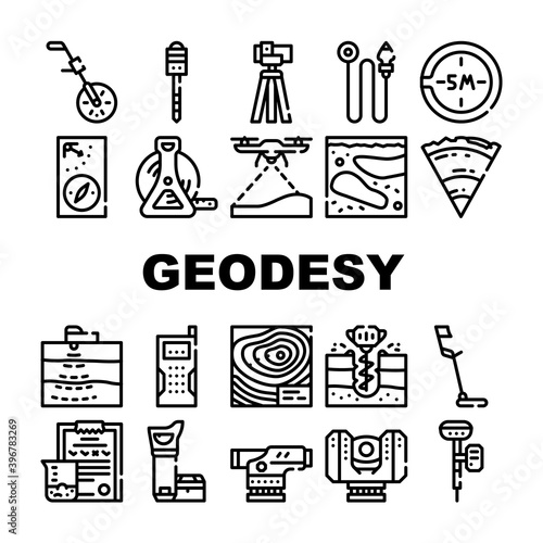 Geodesy Equipment Collection Icons Set Vector Illustration