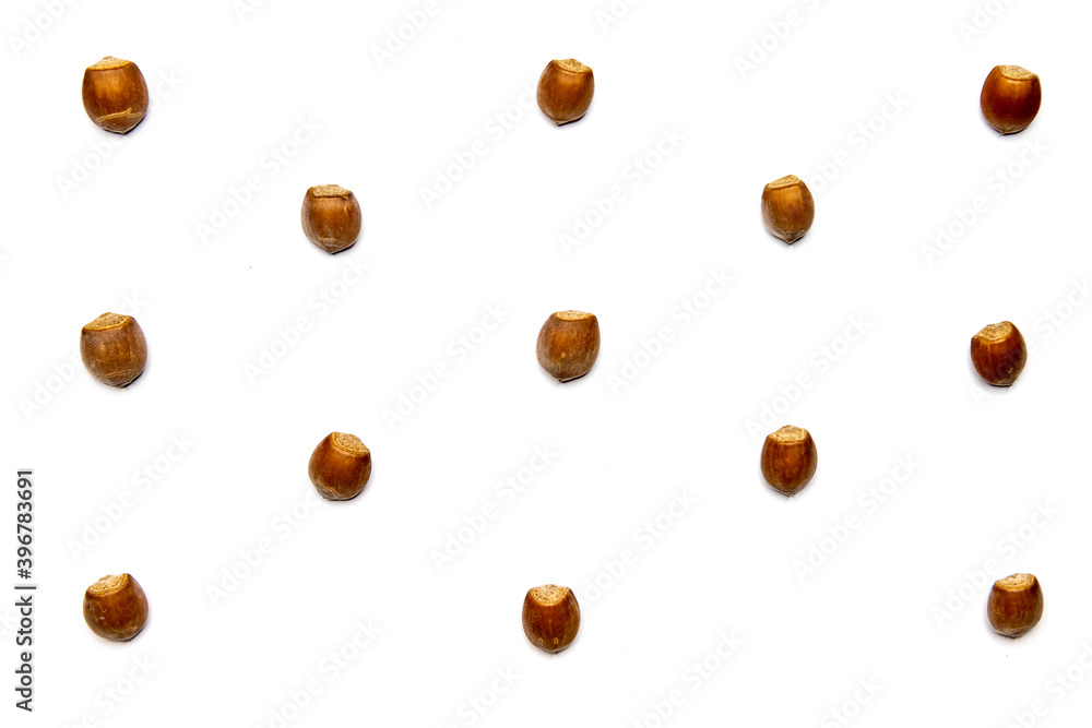many beautiful hazelnuts together on a white background many beautiful hazelnuts together on a white background