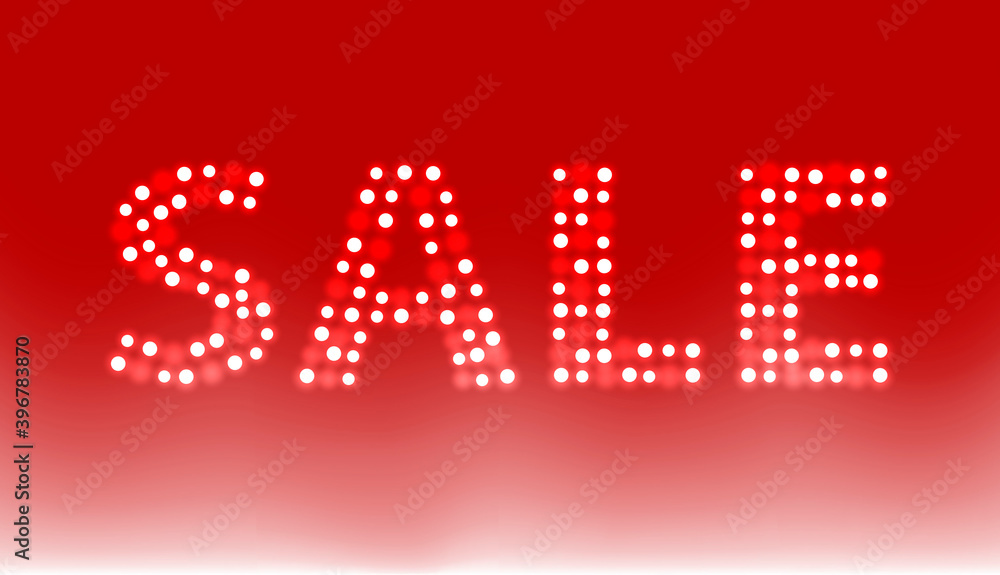 Shiny lettering Sale on red - bright background with light bulbs for seasonal Christmas and New Year sale design Shiny lettering Sale on red - bright background with light bulbs for seasonal Christmas and New Year sale design