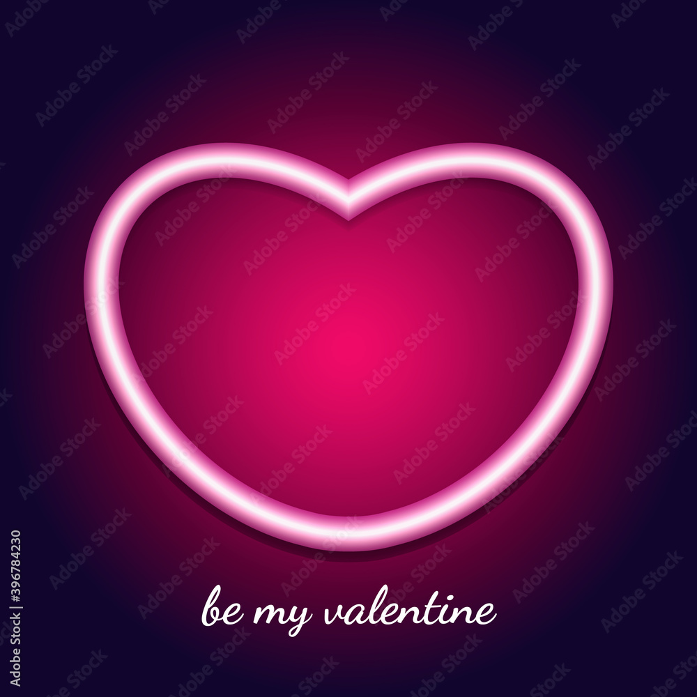 Neon Valentine's postcard with heart on isolated background  