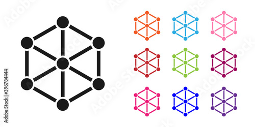 Black GMO icon isolated on white background. Genetically modified organism acronym. Dna food modification. Set icons colorful. Vector.