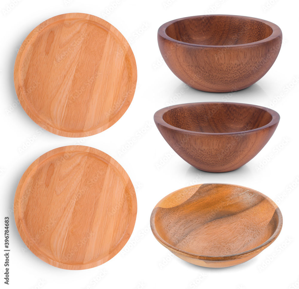 set of Wood plate isolated on white background set of Wood plate isolated on white background