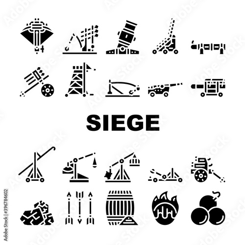 Siege Engine Catapult Collection Icons Set Vector