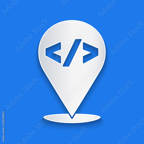 Paper cut Web design and front end development icon isolated on blue background. Paper art style. Vector.