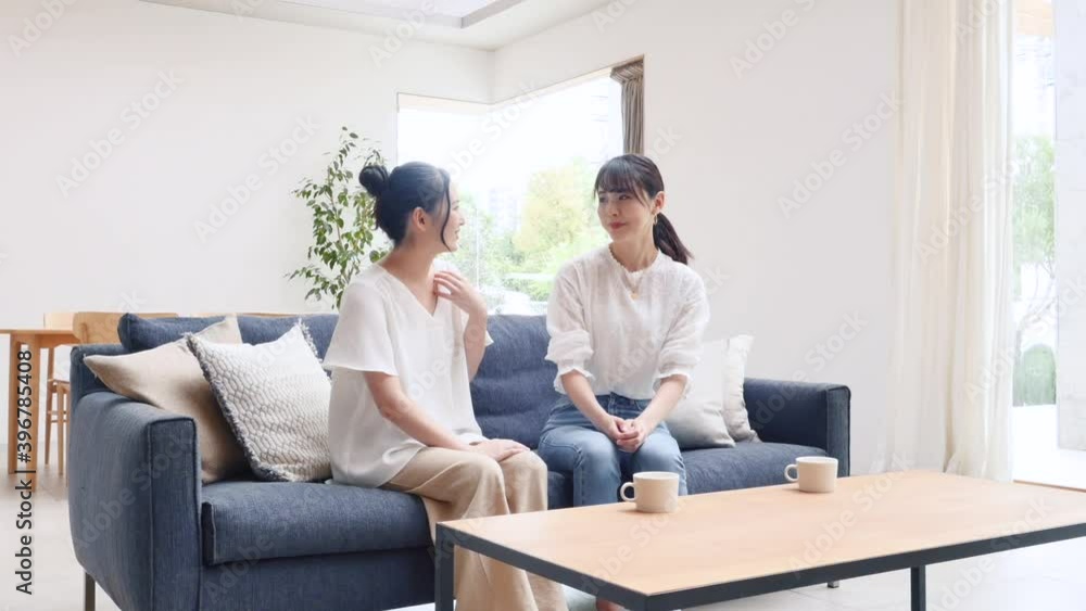 ソファーで話す女性 ソファーで話す女性
