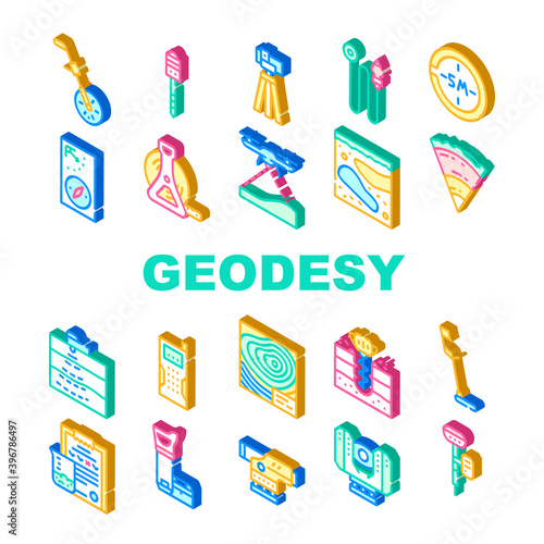 Geodesy Equipment Collection Icons Set Vector Illustration