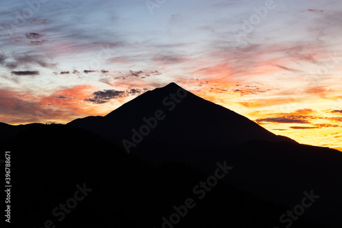 Beautiful silhouette of El Teide during the sunset  Tenerife