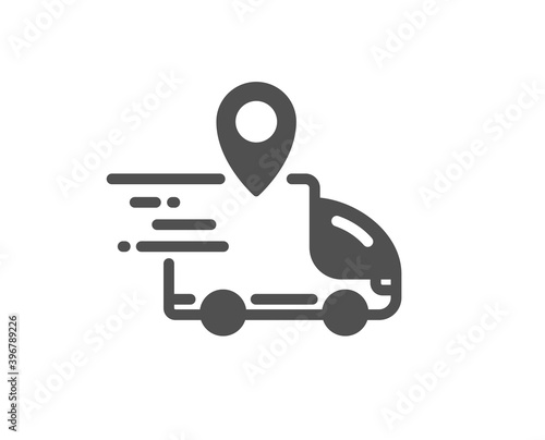 Delivery truck icon. Courier location sign. Order delivery symbol. Quality design element. Flat style delivery truck icon. Editable stroke. Vector