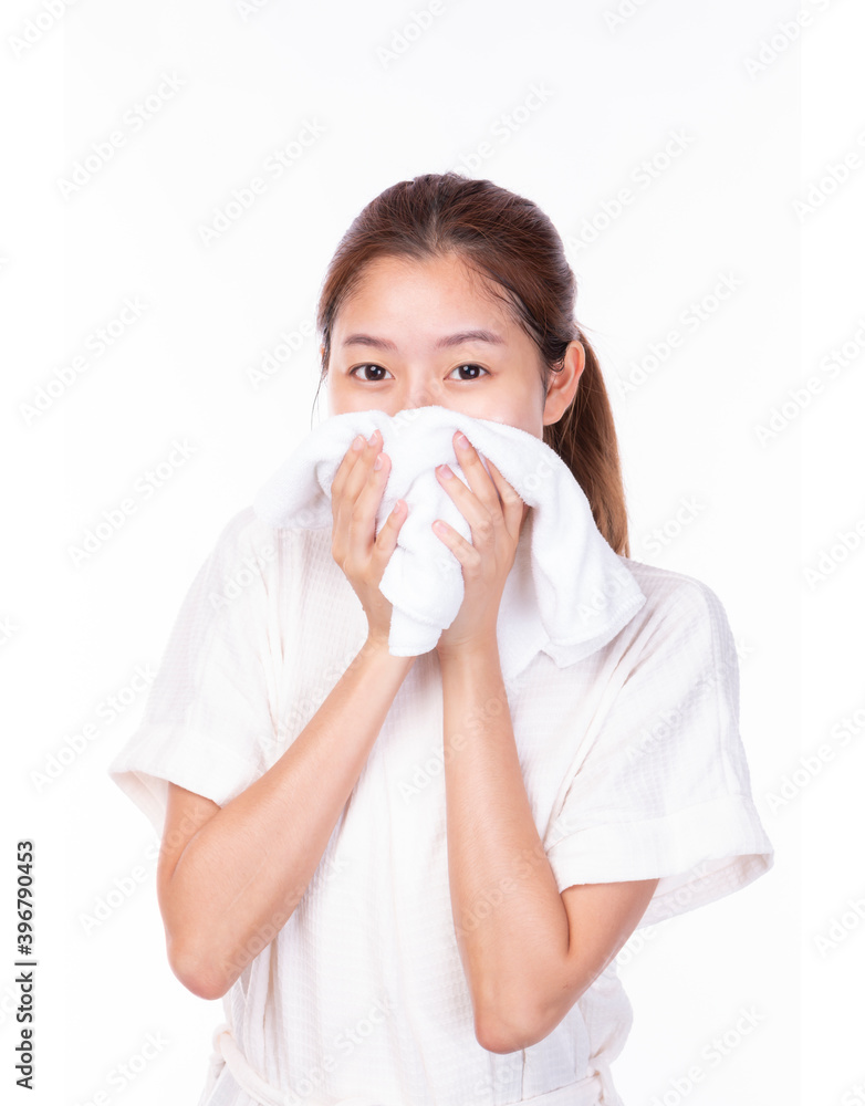 Attractive Asian Women skin care on white background. Skin care beautiful Asian female portrait. Young woman smiling face with clean skin. Young Girl beauty face care. Facial treatment. Attractive Asian Women skin care on white background. Skin care beautiful Asian female portrait. Young woman smiling face with clean skin. Young Girl beauty face care. Facial treatment.