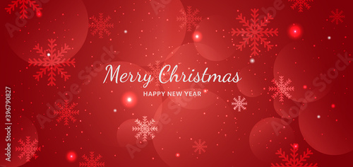 Banner merry chistmas snowflakes red background design. photo