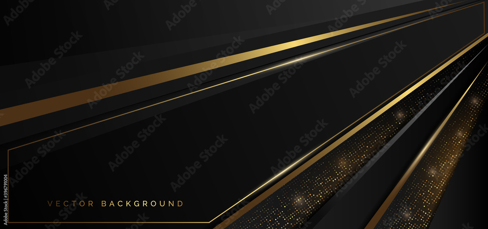 Abstract template black geometric oblique with golden line layer decoration glitter dot on dark background. Luxury style. Abstract template black geometric oblique with golden line layer decoration glitter dot on dark background. Luxury style.