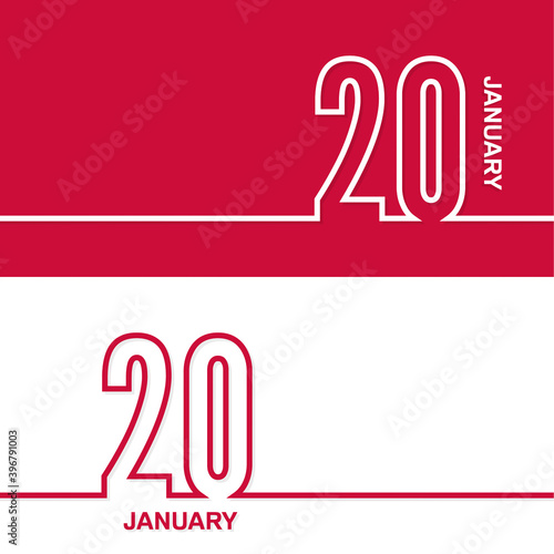 January 20. Set of vector template banners for calendar, event date.