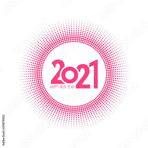 Round banner with rays of dots. happy new year 2021 vector illustration