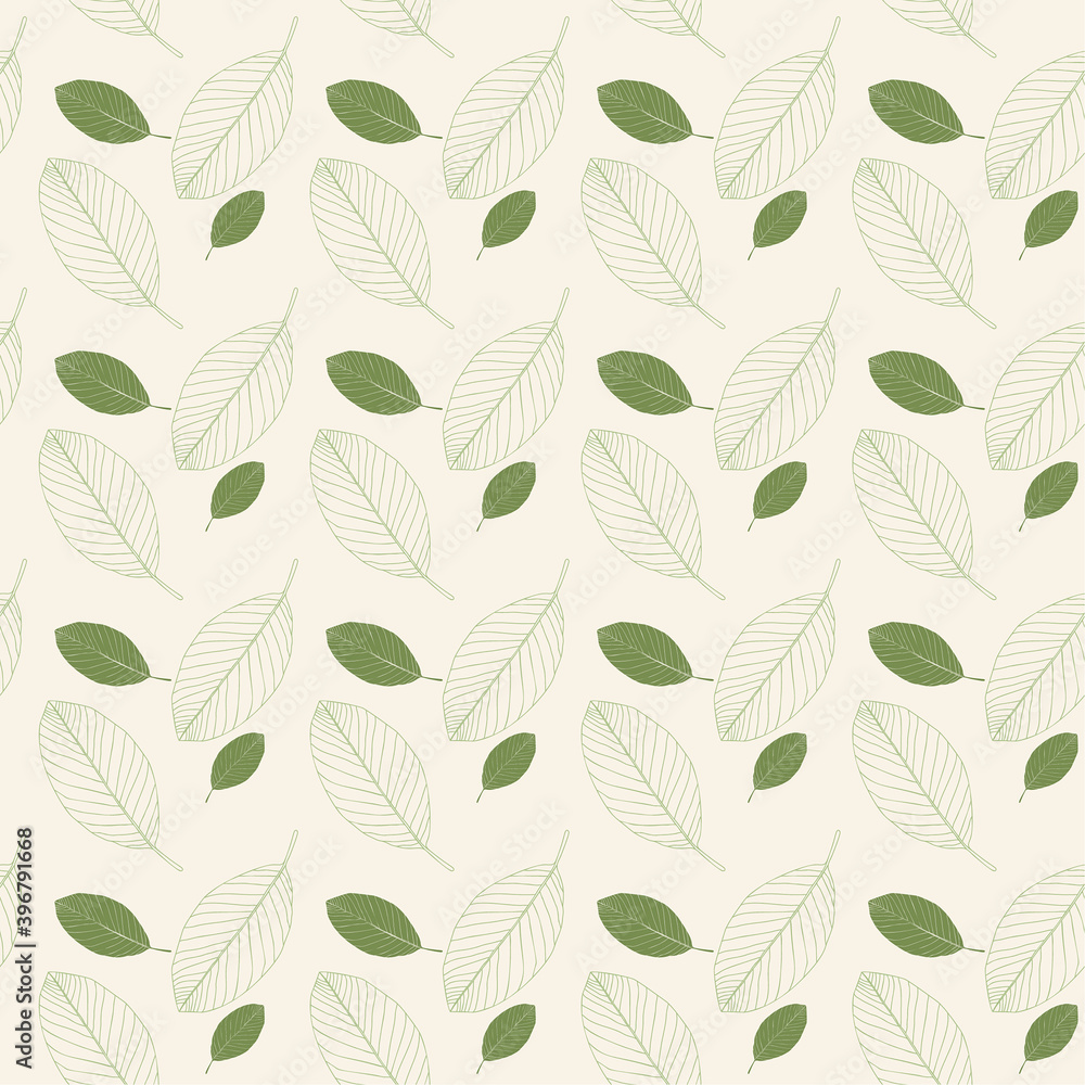 Vector seamless pattern. Stylish floral background with hand drawn green leaves. Texture in pastel colors. Vector seamless pattern. Stylish floral background with hand drawn green leaves. Texture in pastel colors.