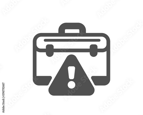 Warning briefcase icon. Attention triangle sign. Caution diplomat symbol. Quality design element. Flat style warning briefcase icon. Editable stroke. Vector