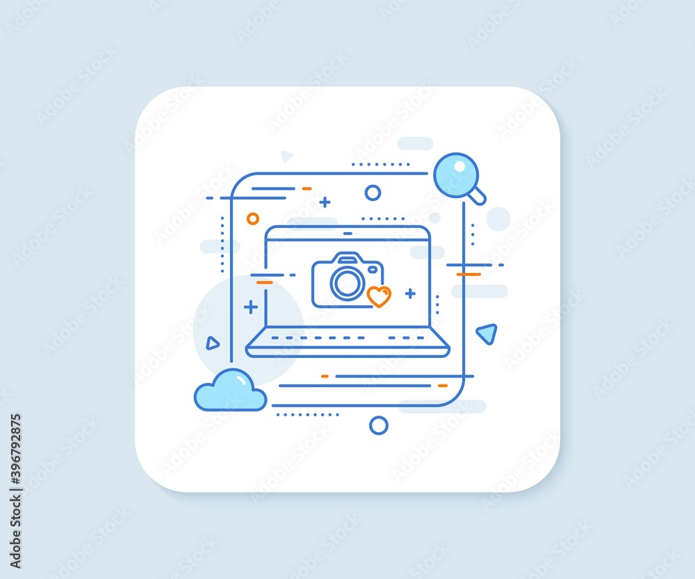Photo camera line icon. Abstract vector button. Love photography sign. Heart symbol. Photo camera line icon. Laptop concept badge. Vector Photo camera line icon. Abstract vector button. Love photography sign. Heart symbol. Photo camera line icon. Laptop concept badge. Vector