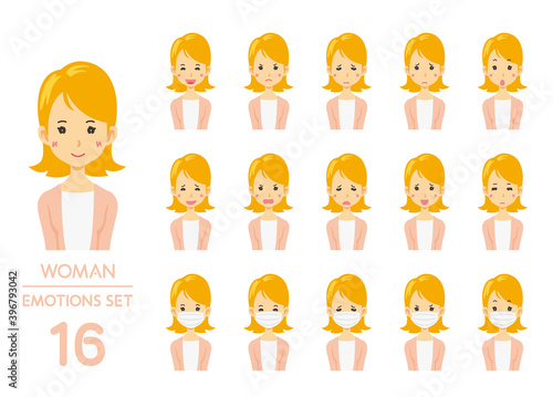 女性の表情イラスト16点セット