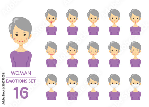 女性の表情イラスト16点セット