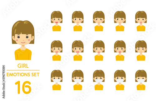 女の子の表情イラスト16点セット
