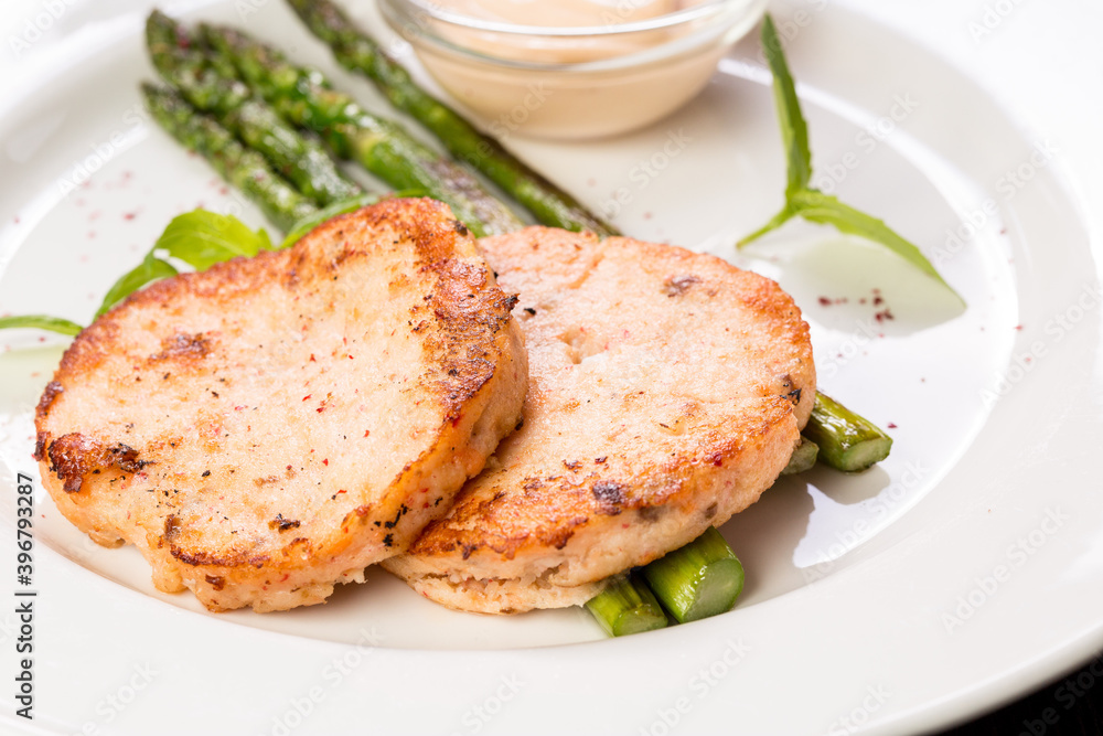 crab cutlets with asparagus and basil crab cutlets with asparagus and basil