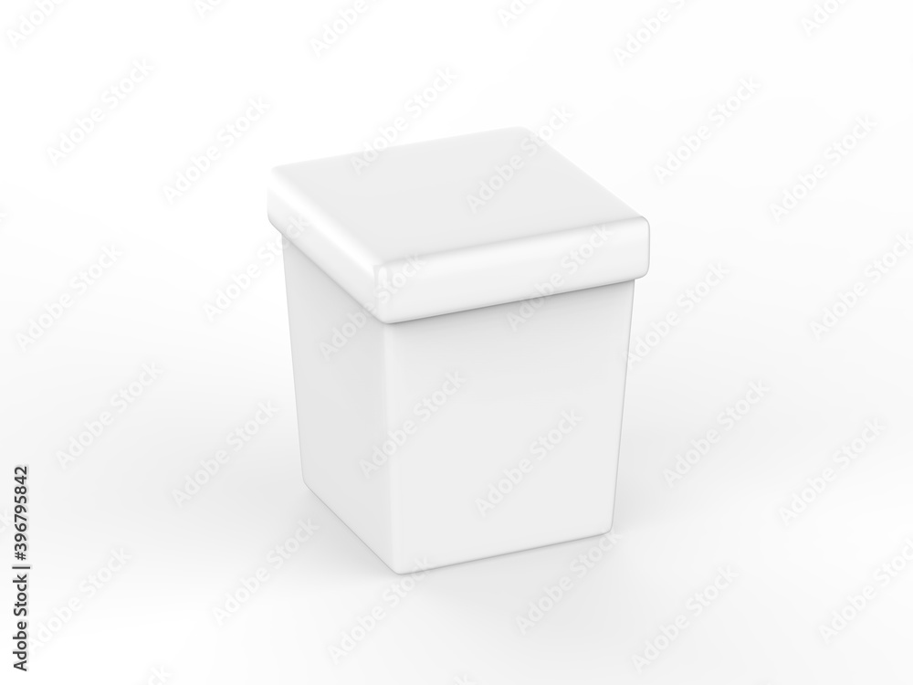 White ice cream tub mockup on isolated white background, realistic rendering of plastic box, 3d illustration White ice cream tub mockup on isolated white background, realistic rendering of plastic box, 3d illustration