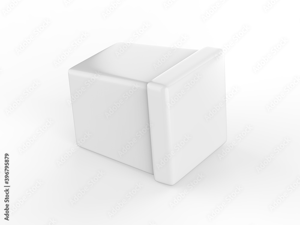 White ice cream tub mockup on isolated white background, realistic rendering of plastic box, 3d illustration White ice cream tub mockup on isolated white background, realistic rendering of plastic box, 3d illustration