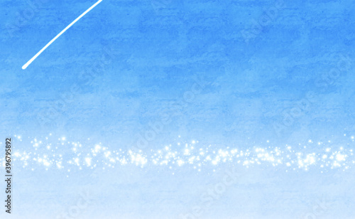 飛行機雲と白色のまっすぐな線状のキラキラと爽やかな水色の抽象的な背景イメージ素材