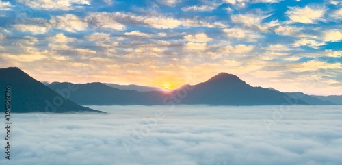 sunset, mountain, landscape, sunrise, sky, mountains, nature, sun, fog, morning, clouds, cloud, hill, mist, view, blue, dawn, valley, panorama, light, beautiful, misty, orange, forest, evening.beach,  © thanongsak