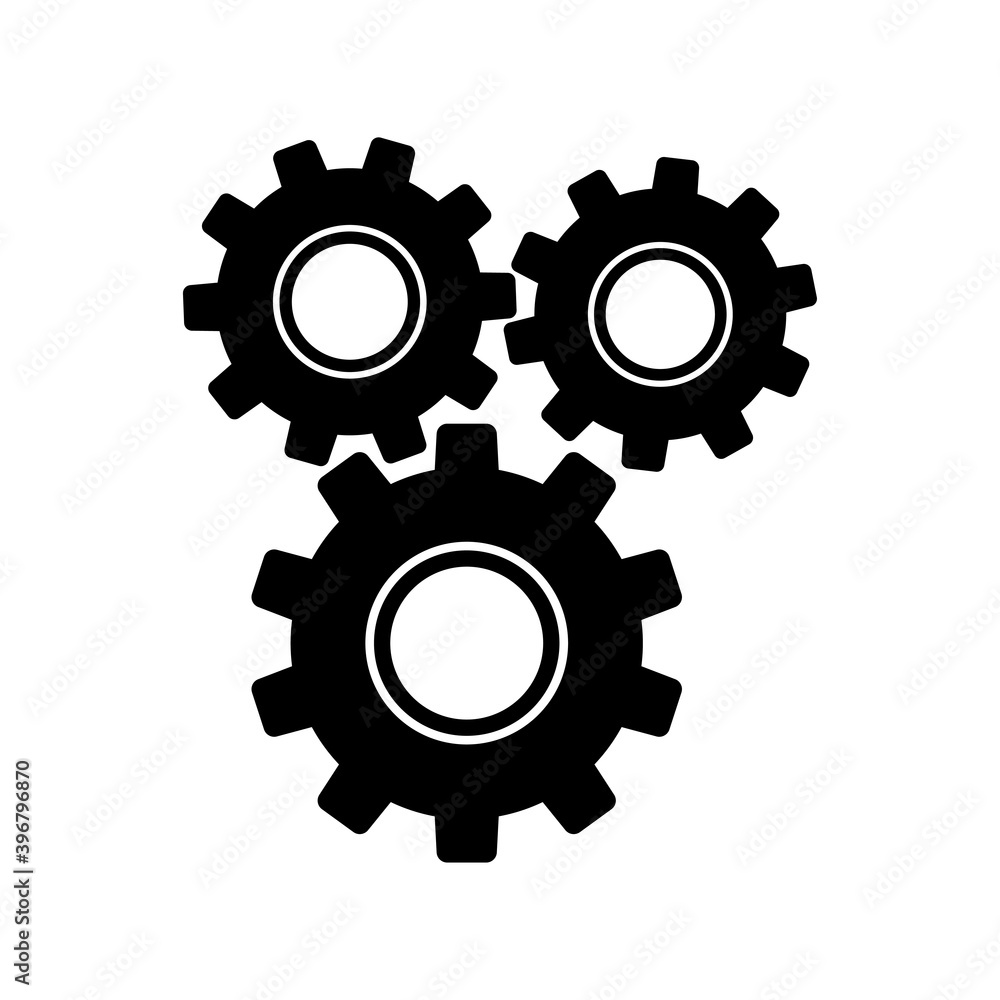 Gear icon. Black silhouette. Vector flat graphic illustration. The isolated object on a white background. Isolate. Gear icon. Black silhouette. Vector flat graphic illustration. The isolated object on a white background. Isolate.