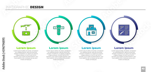Set Buying assault rifle, Knife holster, Hunting shop weapon and Weapon catalog. Business infographic template. Vector.