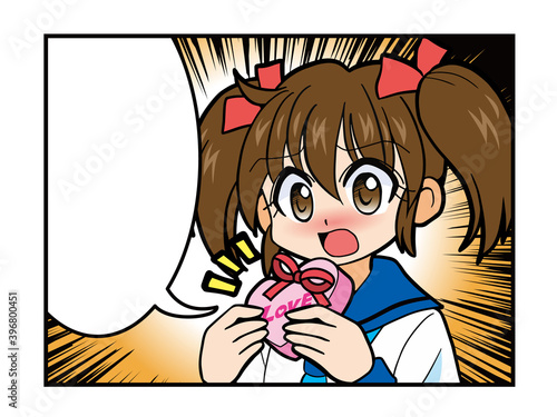 赤面し勇気を出してバレンタインチョコを渡すセーラー服の少女